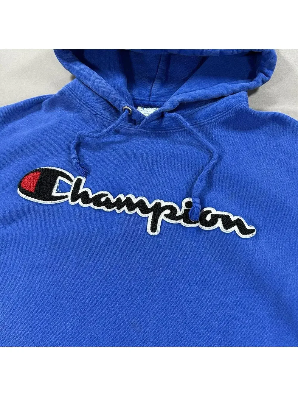 Champion Reverse Weave Hoodie Mens Medium Blue Pullover Fleece Logo Sweatshirt - Picture 6 of 8